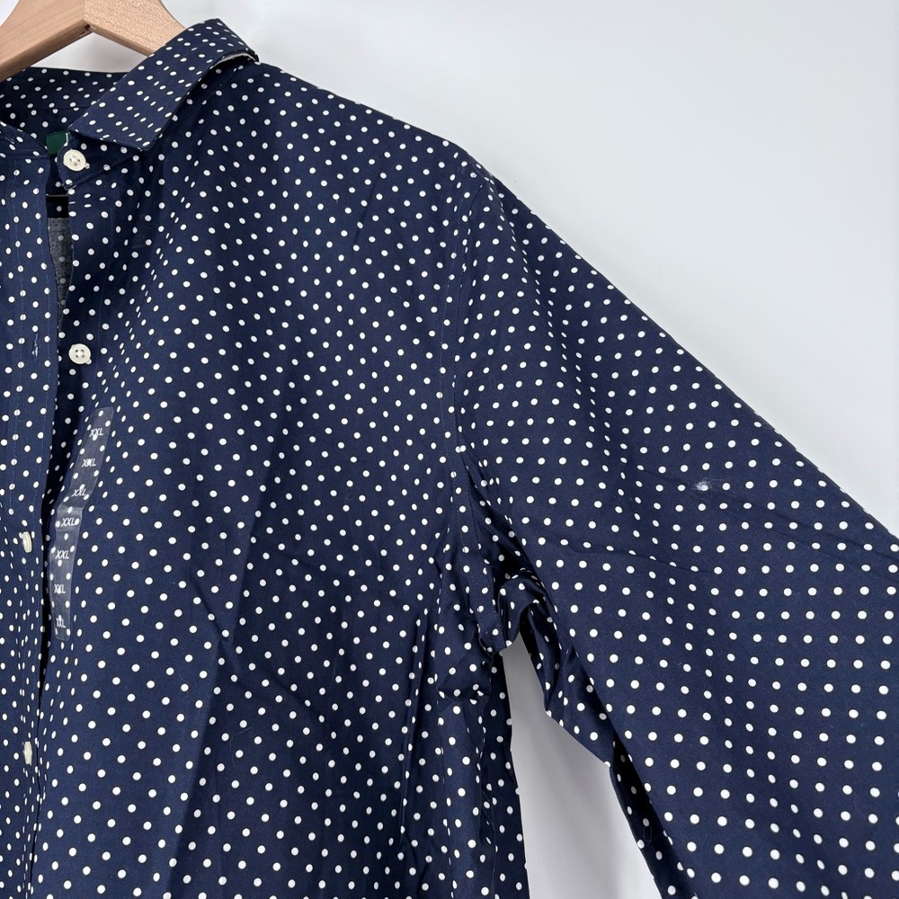 Lauren Ralph Lauren Navy Blue White Polka Dots Women’s Button Down Shirt - Picture 4 of 9